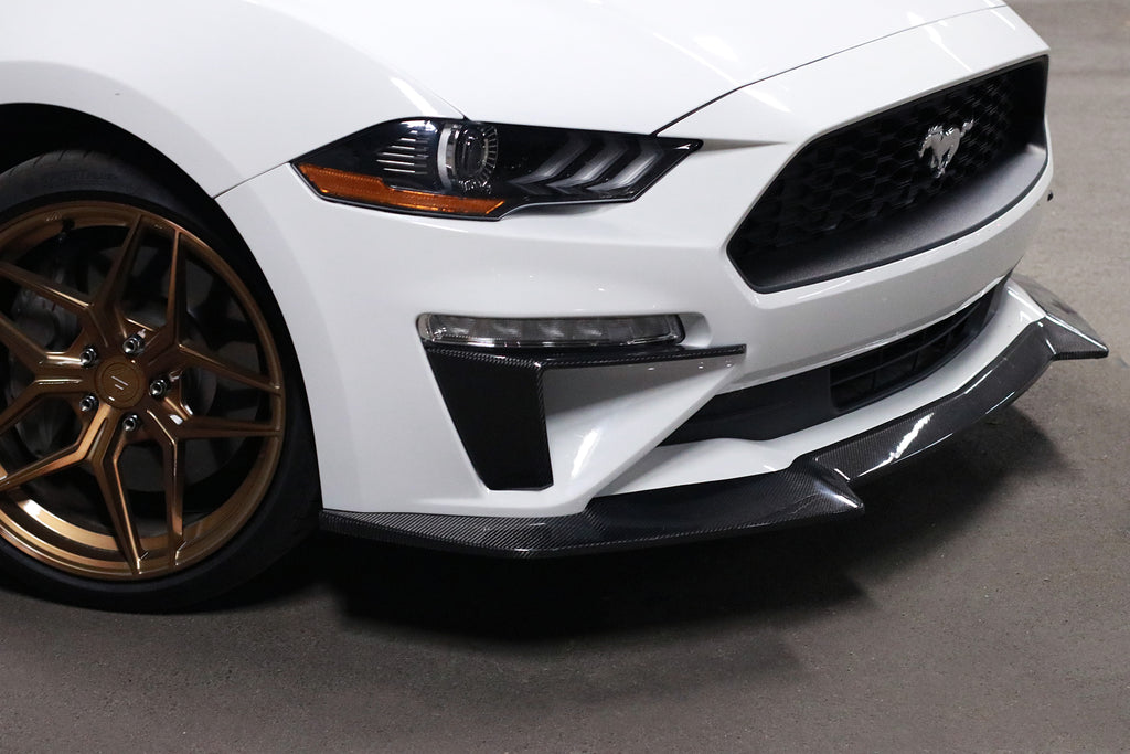 CARBON FIBER AGGRESSIVE STYLE FRONT LIP (FORD MUSTANG ECOBOOST & GT 2018-2023)